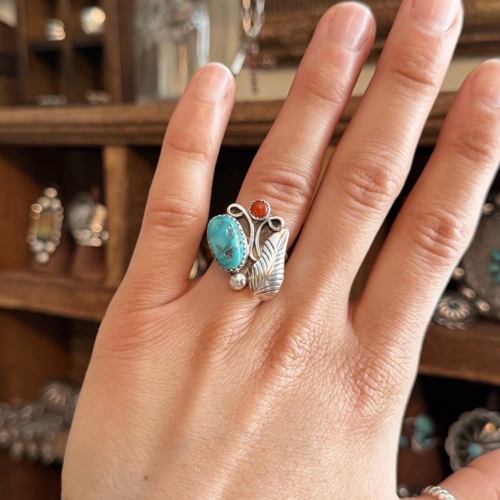 SOLD Genuine Navajo Turquoise & Coral Ring